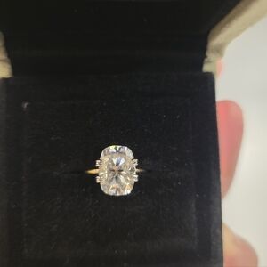 NEVER WORN 6ct Elongated Cushion Moissanite Solitaire • 14k Two-Tone Gold Size 7